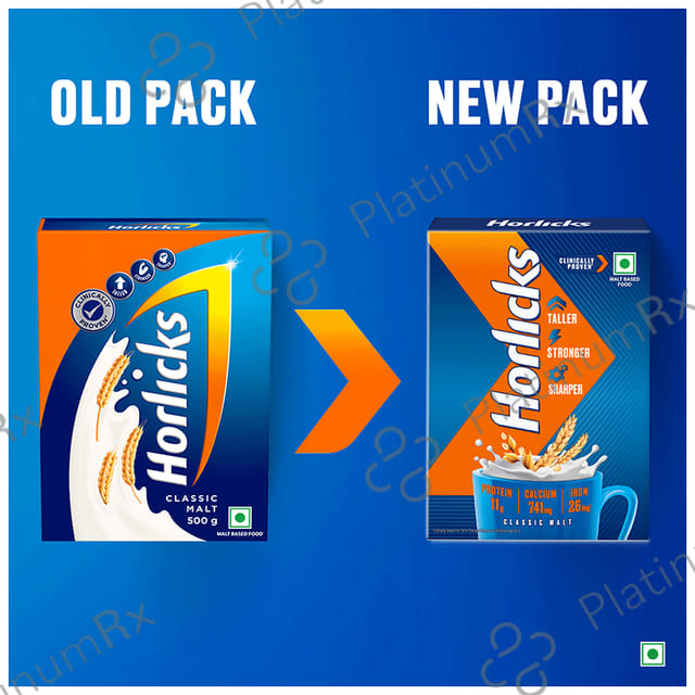 Horlicks Drink - Powder with Zinc, Vitamin C & D - Flavour Classic Malt 500 gm