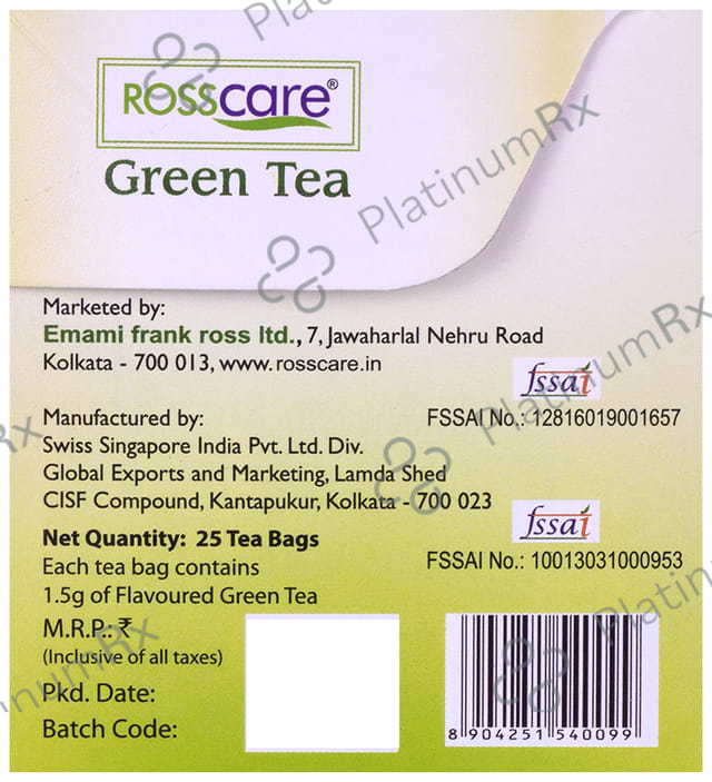Rosscare Green Tea Bag (1.5gm Each) Lemon & Honey