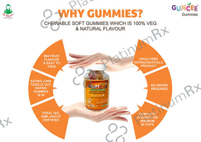 Gumcee Multivitamin Gummies with 15 Essential Vitamins (30 Each) Mix Fruit 1 Bottle