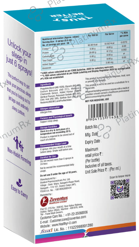 Healthyr U Quick & Calm Sleep Melatonin Oral Solution Spray 30ml