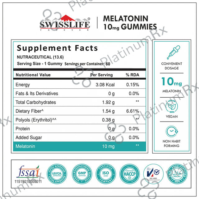 Swisslife Forever Melatonin 10mg Veg Gummies (60 Each) 1 bottles