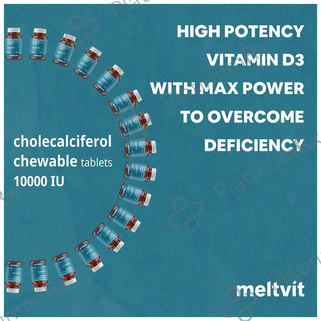 Meltvit Vitamin D3 Cholecalciferol 10000IU for Immunity, Bones, Joints, Muscles & Teeth - Flavour Chewable Tablet Orange