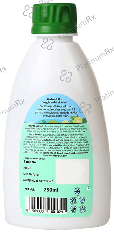 Herbatol Plus Veggie and Fruit Wash (250ml Each) Lemon Extract 1 Bottle
