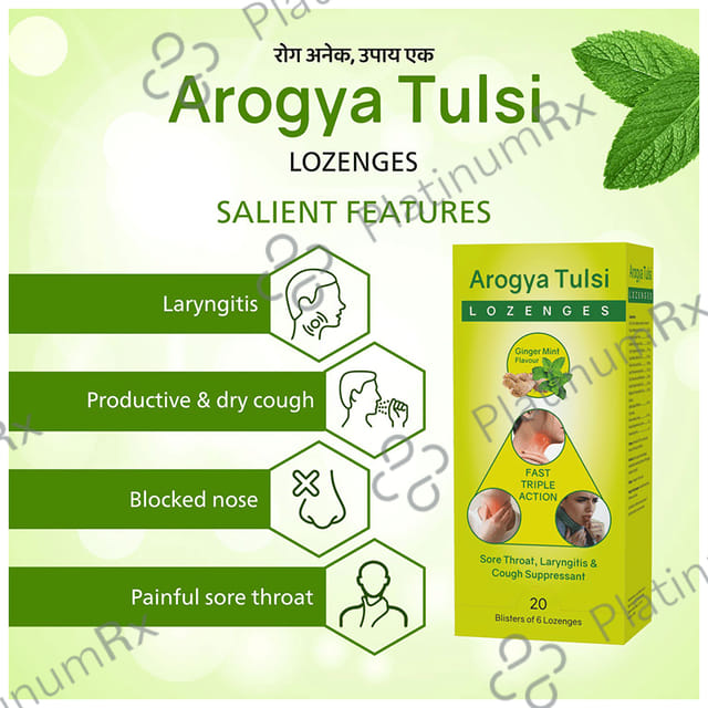 Arogya Tulsi Lozenges (6 Each) Ginger Mint 20 strips