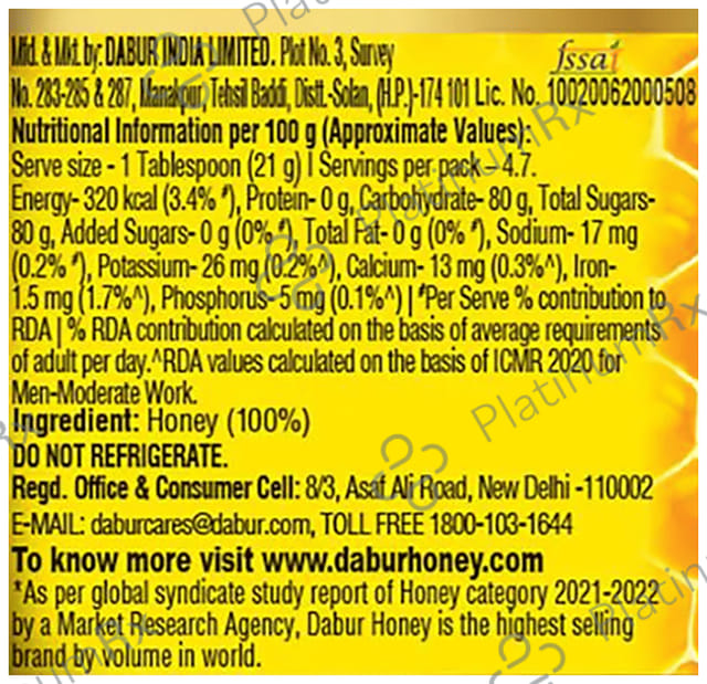 Dabur Honey With No Sugar 100gm