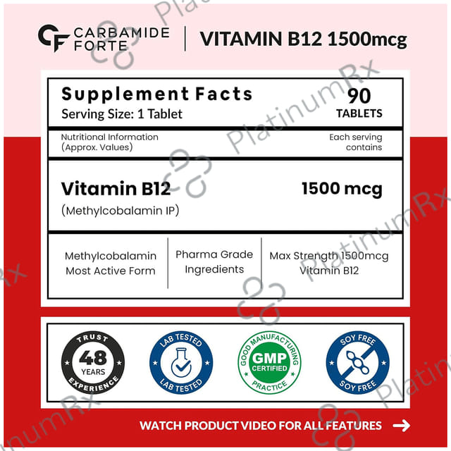 Carbamide Forte Methylcobalamin (Vitamin B12) 1500mcg for Digestion, Brain & Immunity - Tablet