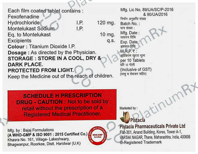 Pistamont F 120/10mg Tablet 10s