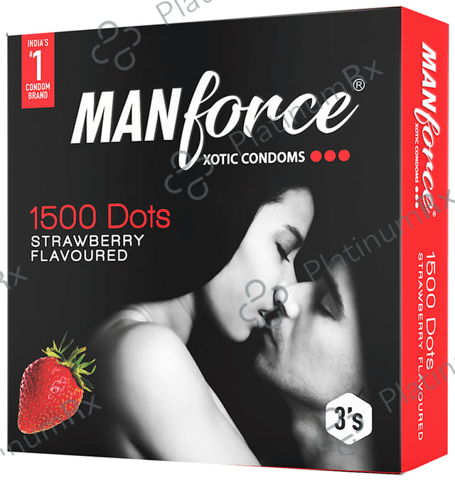Manforce 1500 Dots Xotic Flavour Strawberry Condom 3s