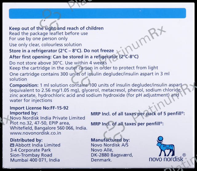 Ryzodeg 2.56/1.05mg (100 IU/ml) (1*3ml Penfill Cartridge / Injection)