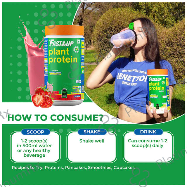Fast&Up Plant Protein with Added Nitrate Rich Digestive EnzymeBeetroot Powder Strawberry Splash 440 gm