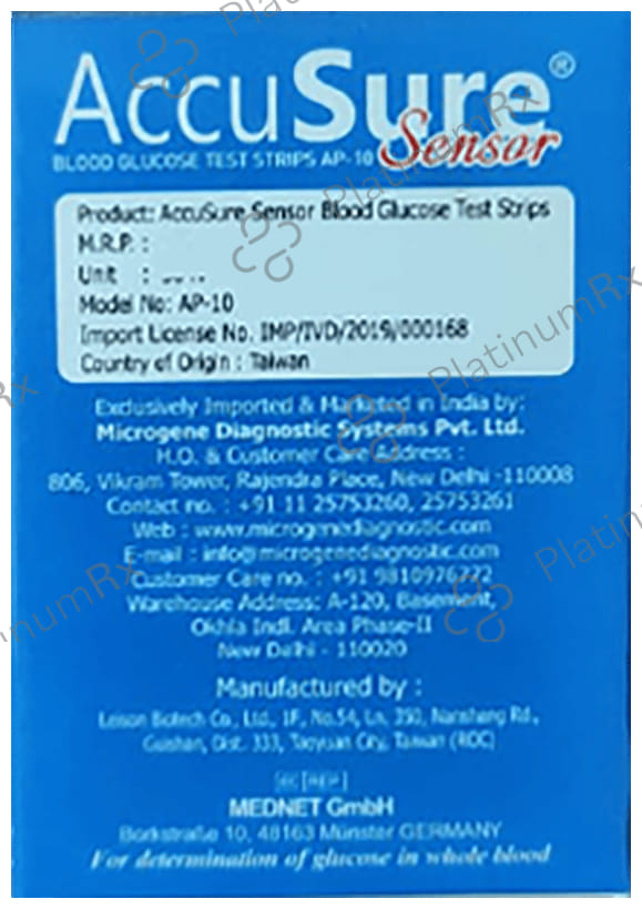 AccuSure Sensor Blood Glucose Test Strip (Only Strips) 50 Test