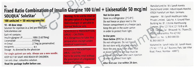 Soliqua Solostar 100IU/0.05mg Solution For Injection 1s
