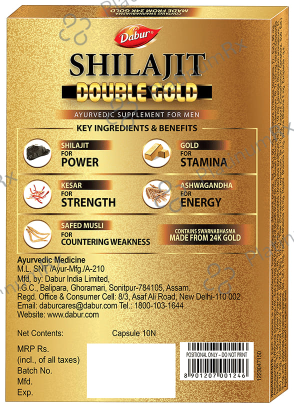 Dabur Shilajit Double Golds For Men For More Immunity, 2X Strength & Stamina Capsule