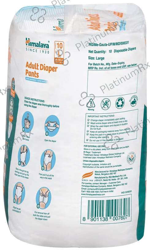 Himalaya Adult Diaper Pant with Natural Odour Lock and Antibacterial Absorbent Core Large 10s