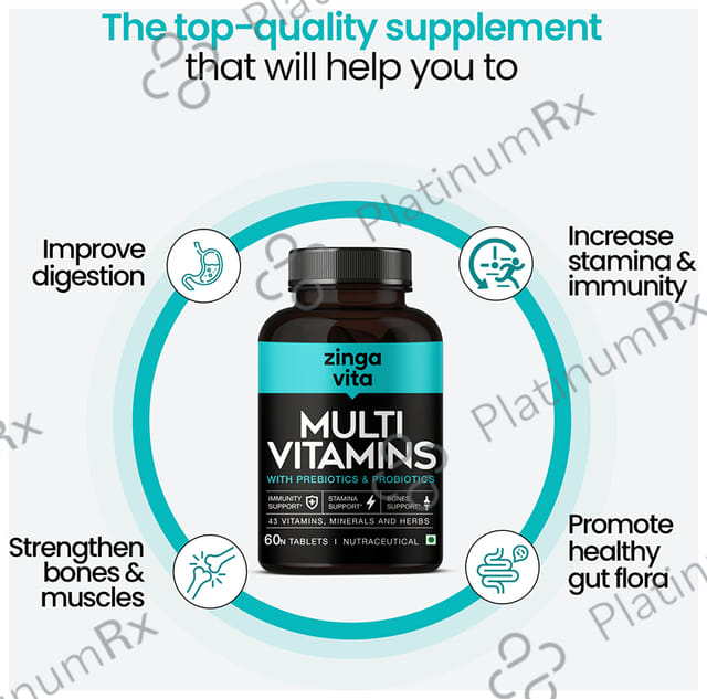 Zingavita Multi Vitamins with Probiotics & Prebiotics - For Immunity, Stamina, Bones & Gut Health -