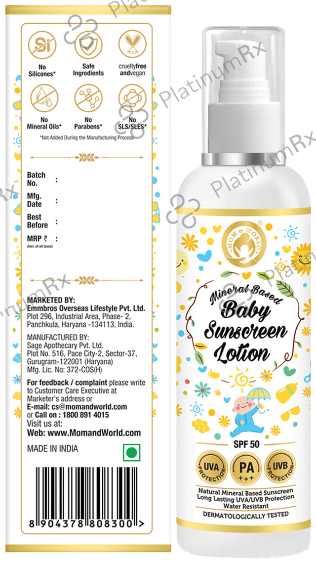 Mom & World Mineral Based Baby Sunscreen SPF 50 Lotion 120ml