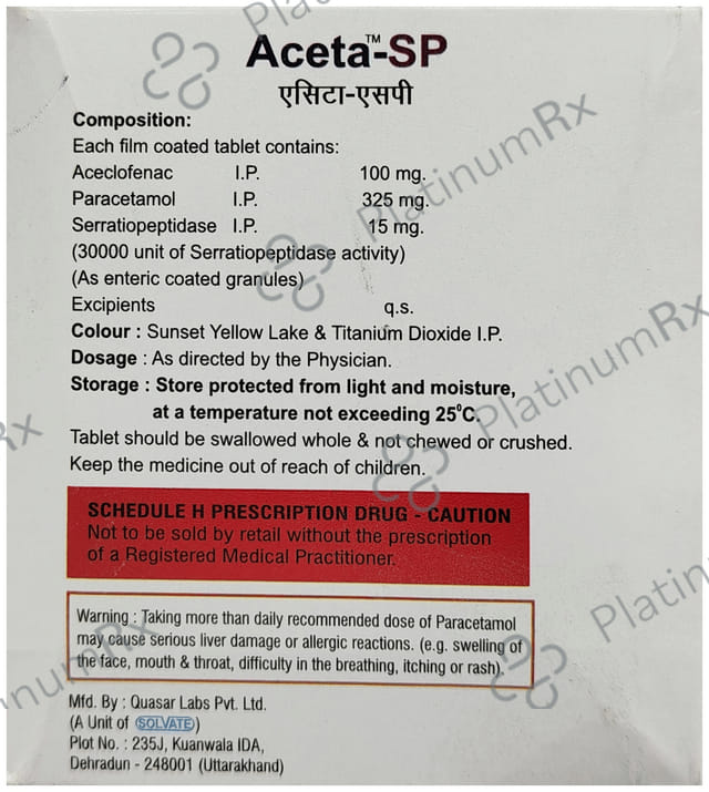Aceta SP 100/325/15mg Tablet 10s
