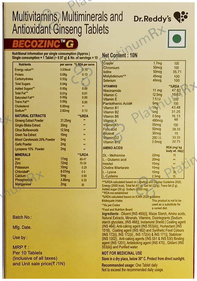 Becozinc G Nutraceutical Tablet 10s