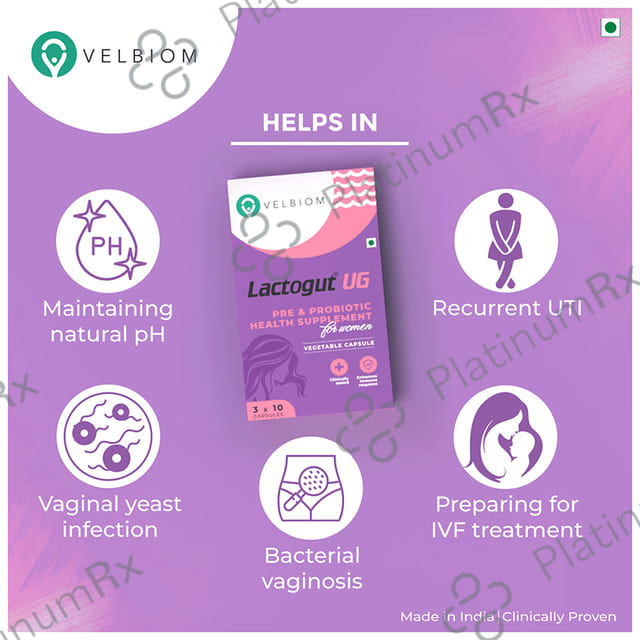 Velbiom Lactogut UG Pre & Probiotic Health Supplement Vegetable Capsule for Women