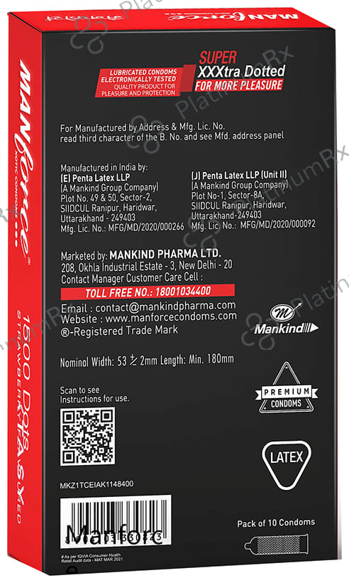Manforce 1500 Dots Xotic Flavour Strawberry Condom 20s