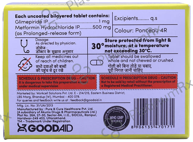 Gliaid M1/500mg Tablet PR 10s
