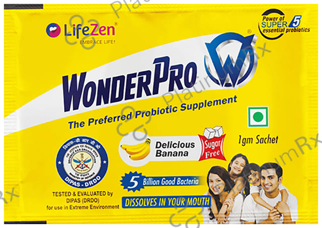 WonderPro The Super Probiotic Sachet (5 Billion CFU) - For Gut Health, Digestion & Immunity - Flavour Delicious Banana 30 Sachet