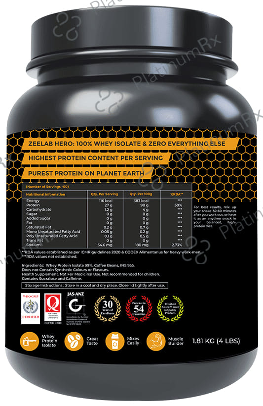 Zeelab Hero 100% Whey Protein Isolate Café Mocha Powder