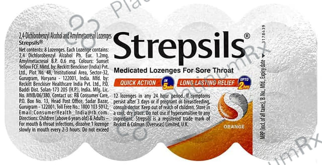 Strepsils Medicated Throat Flavour Orange Lozenges 8s