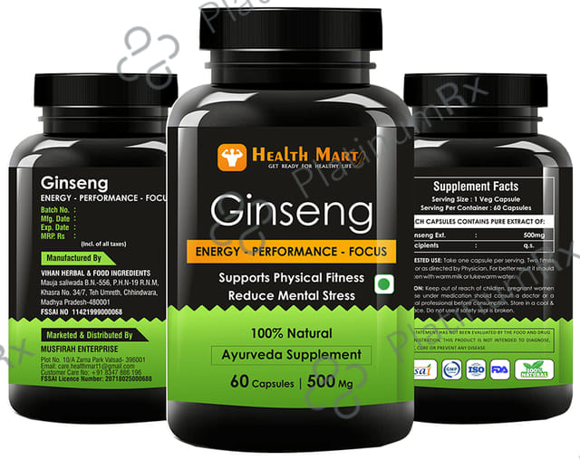 Health Mart Ginseng 500mg Capsule for Energy, Performance & Focus