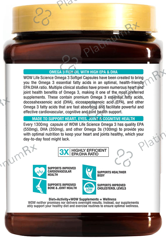 WOW Life Science 1300mg Omega 3 - Softgel Capsule for Heart, Brain, Eye & Joint Health