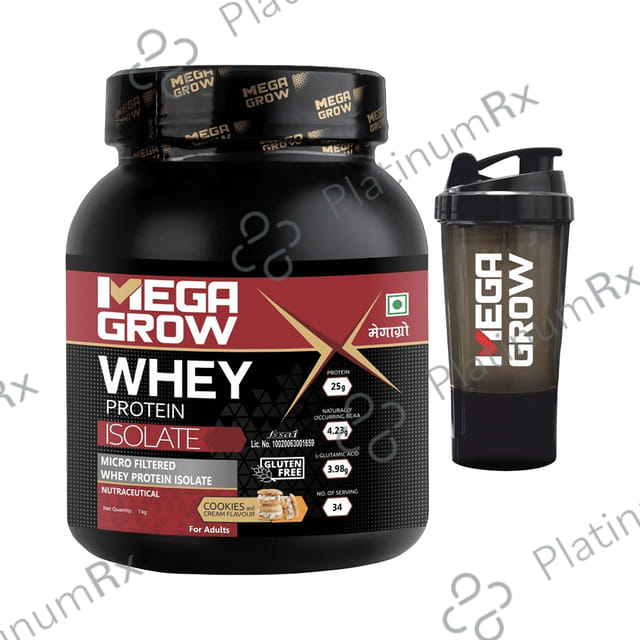 Megagrow Whey Protein Isolate Powder with Shaker Cookie and Cream
