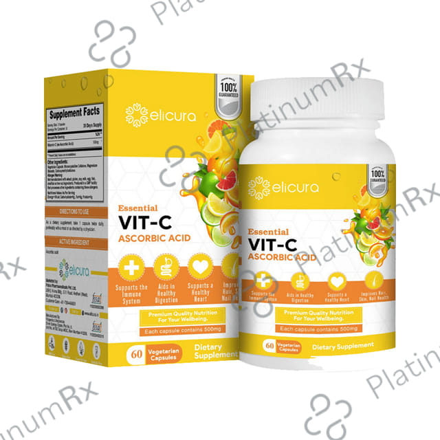 Elicura Essential Vit C 500mg Ascorbic Acid Vegetarian Capsule 60s
