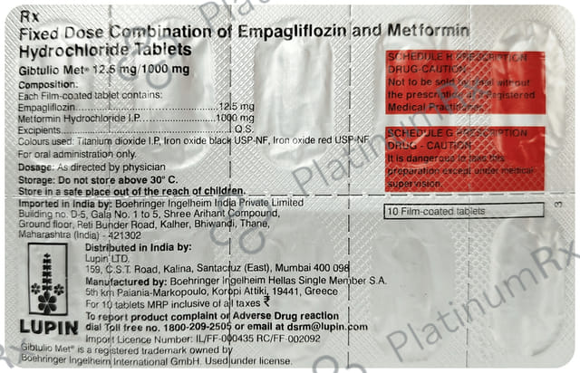 Gibtulio Met 12.5/1000mg Tablet 10s