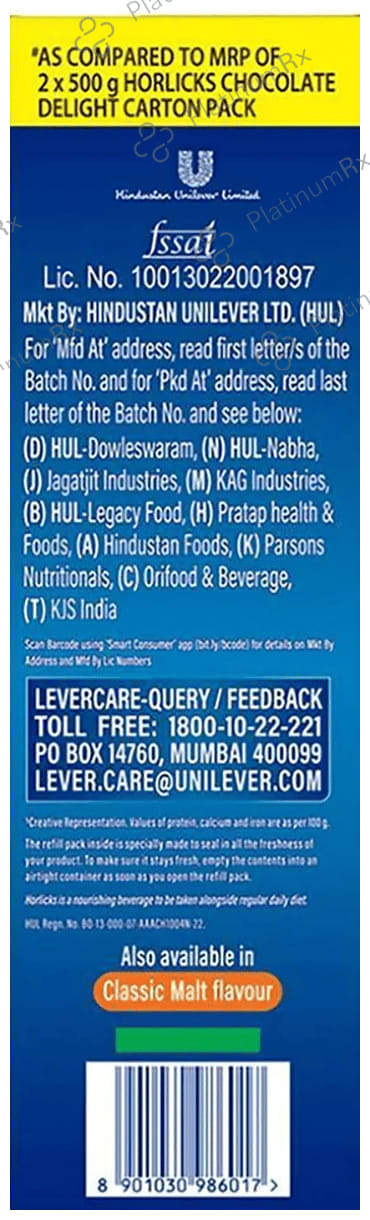 Horlicks Drink - Powder with Zinc, Vitamin C & D - Flavour Chocolate Delight 1 kg