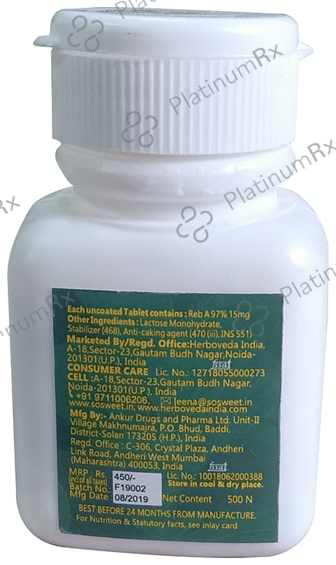 So Sweet Stevia Natural Sweetener for Diabetics - Zero Calorie - Tablet 500 tablets