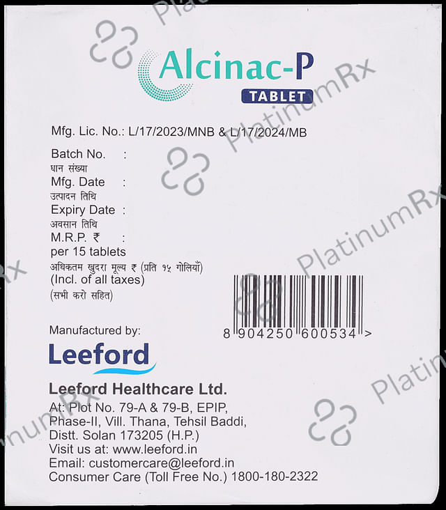 Alcinac P 100mg/325mg Tablet