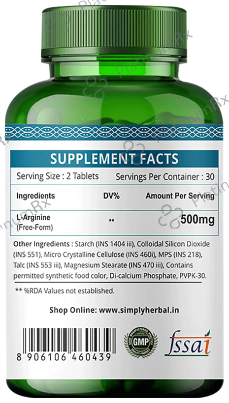 Simply Herbal L-Arginine for Muscle Support & Heart Health - Tablet