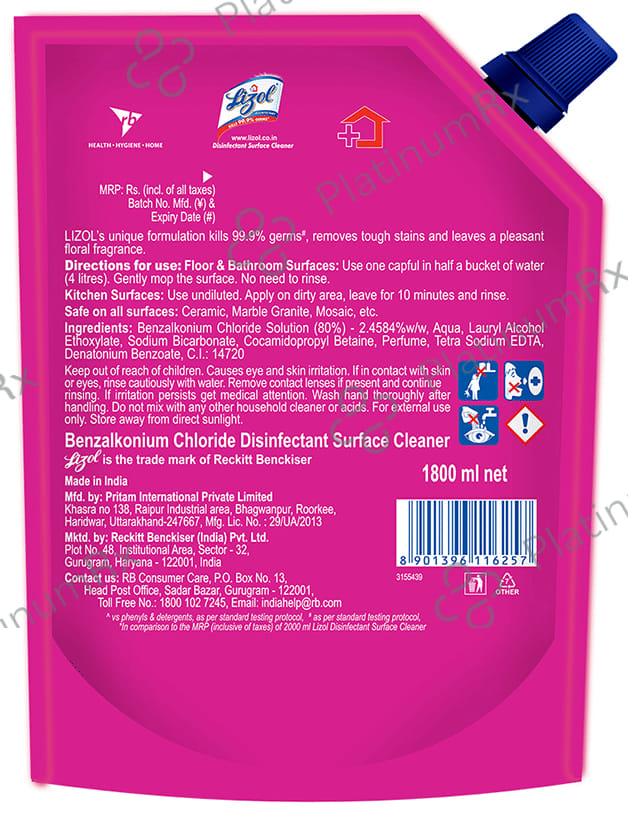 Lizol Disinfectant Surface Cleaner Floral 1800 ml