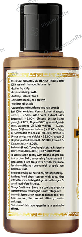 Khadi Organique Khadi Hair Oil Henna Thyme Paraben & Mineral Oil free