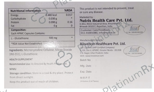Glutazee L-Glutathione 500mg Capsule
