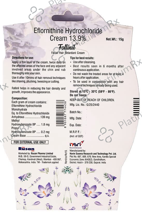 Follinil Facial Hair Retardant Cream 15gm