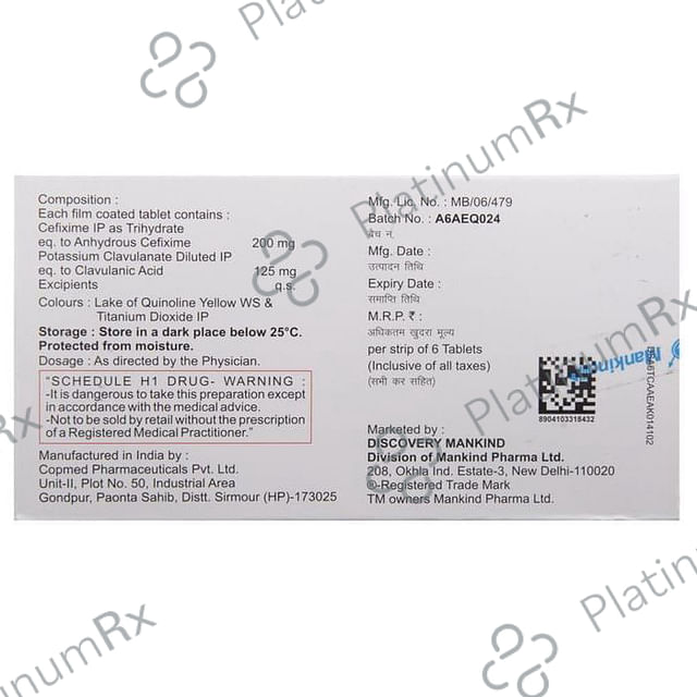 Mahacef CV 200 200/125mg Tablet 6s