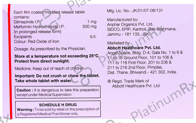 New Gluformin G 1/500mg Tablet PR 15s
