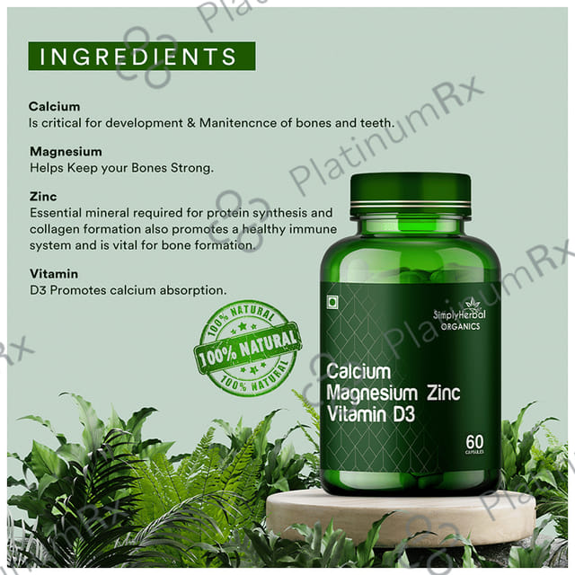 Simply Herbal Organics Calcium Magnesium Zinc Vitamin D3 Capsule