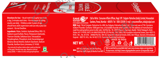 Colgate Visible White Teeth Whitening Fluoride Toothpaste 50gm