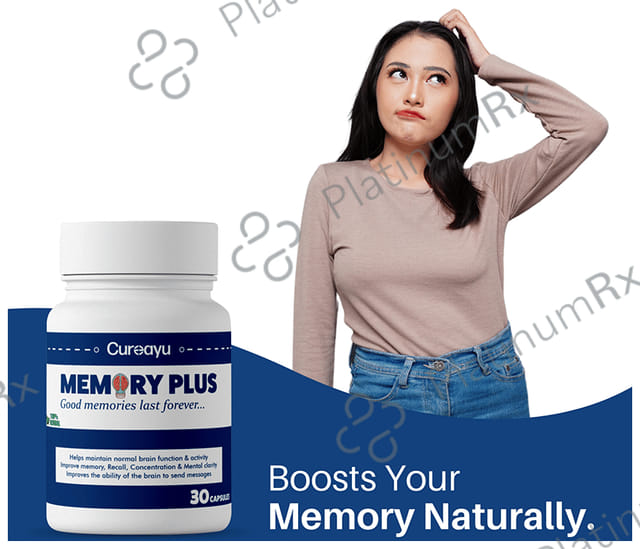 Cureayu Memory Plus Capsule- Made with Amla, Brahmi & More - For Improved Brain Functions -100% Herbal
