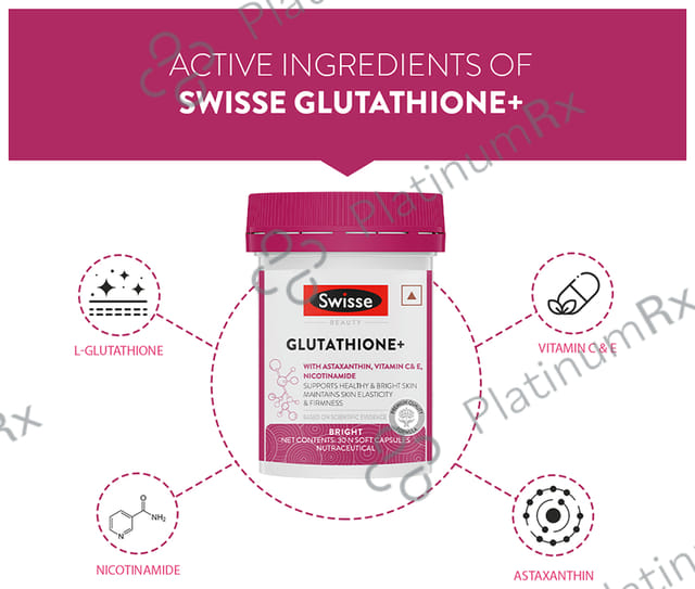 Swisse Glutathione+ Soft Capsule with Astaxanthin, Vitamin C & E, Nicotinamide for Healthy & Bright Skin