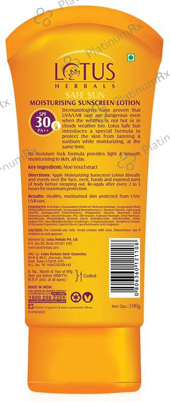 Lotus Herbals Safe Sun Moisturising Sunscreen SPF 30 PA++ Lotion 100gm