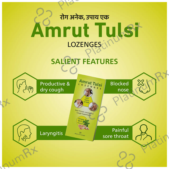 Amrut Tulsi Lozenges (6 Each) Ginger Mint 5 strips