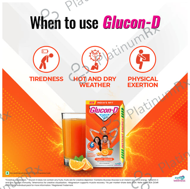 Glucon D with Glucose, Calcium, Vitamin C & Sucrose Flavour Tangy Orange Powder 200gm